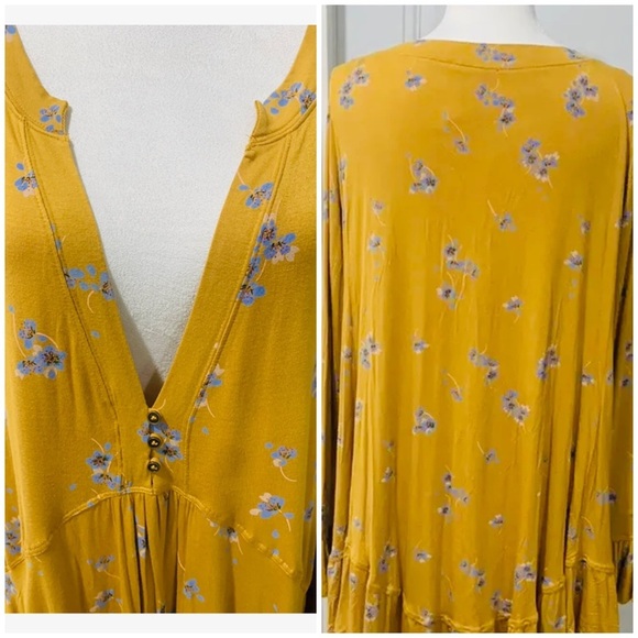 Free people Flowy Printed Tunic Marigold/Blue Floral Boho - Picture 4 of 6